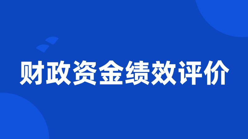 财政资金绩效评价
