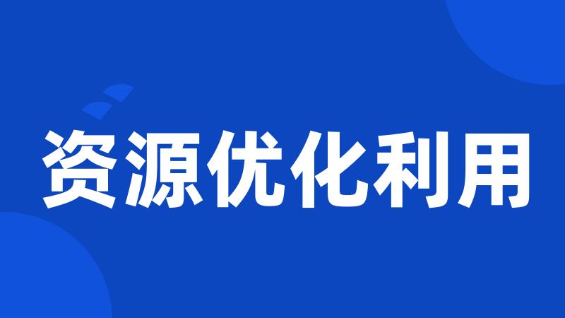 资源优化利用