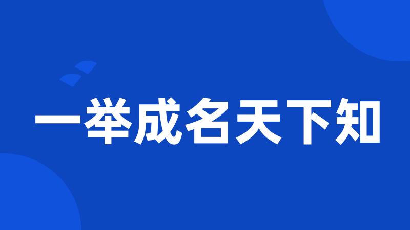 一举成名天下知